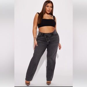 Torrid Forever 21 Plus Size Black Overlap Waist Straight Leg Jeans